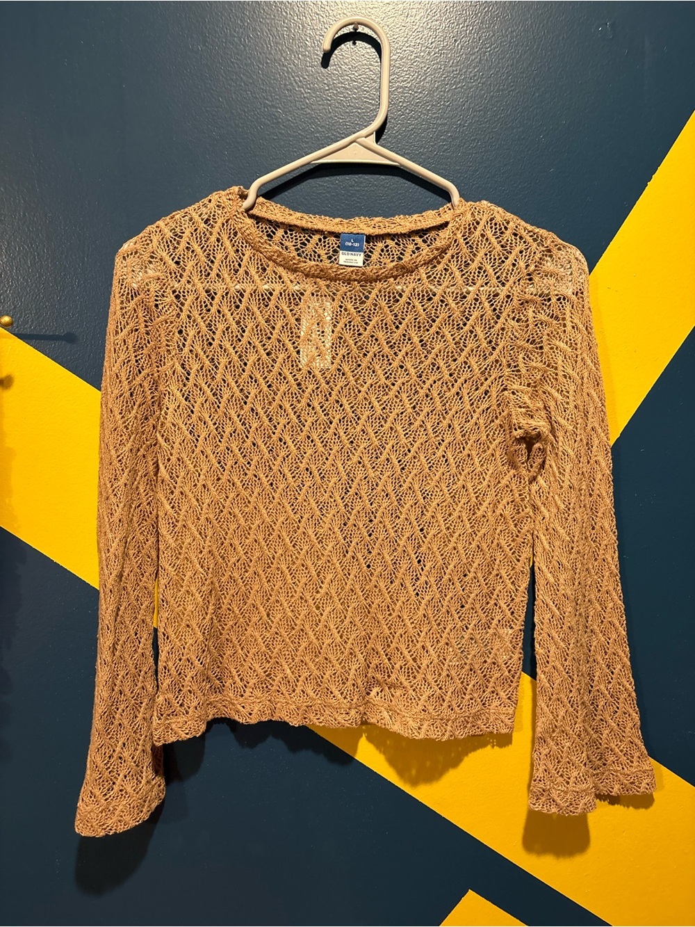 Old Navy Tan Crochet Bell Sleeve Top NWT